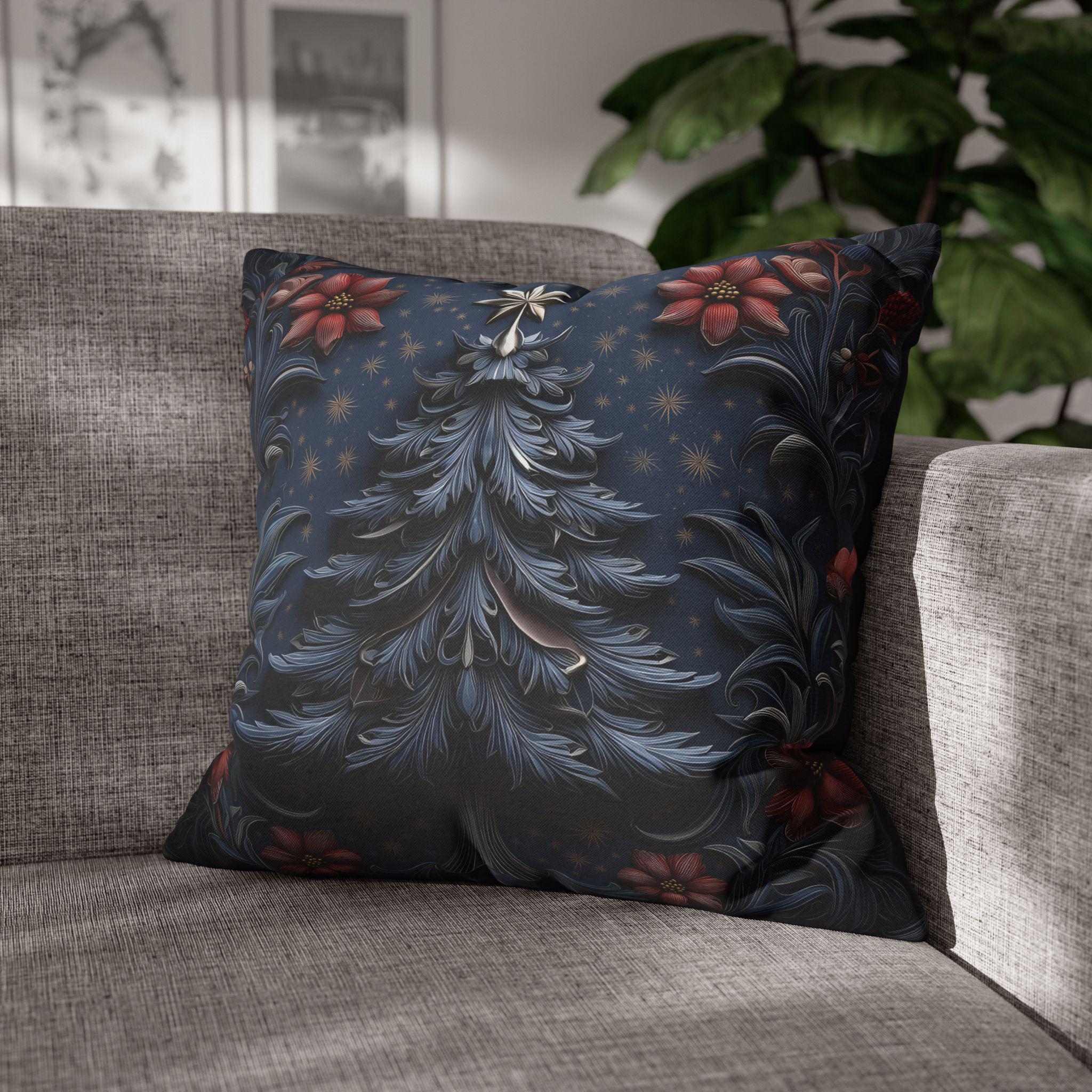 William Morris Christmas Pillow Cover: Silver Tree, Blue & Red Holiday Decor