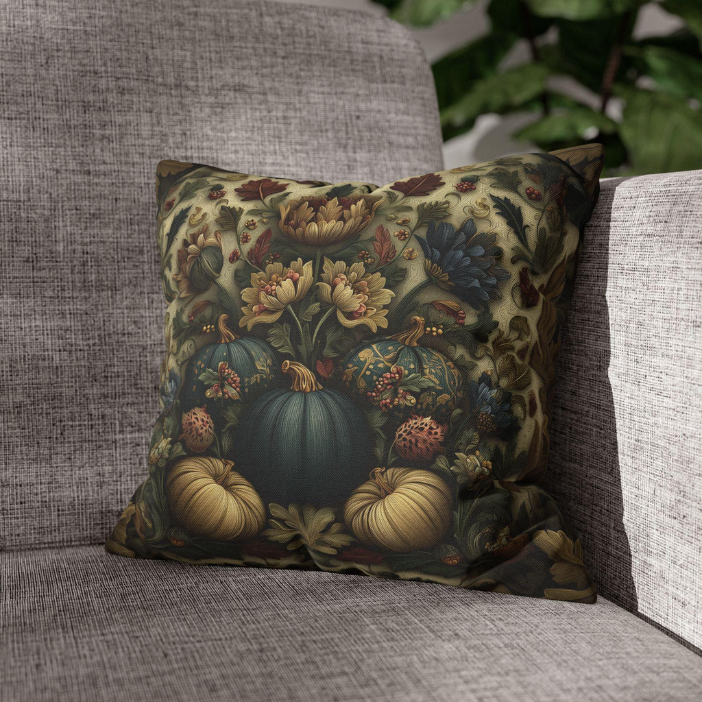 William Morris Inspired Autumn Pillow Cover: Blue Gold & Ivory Botanical Harvest Design