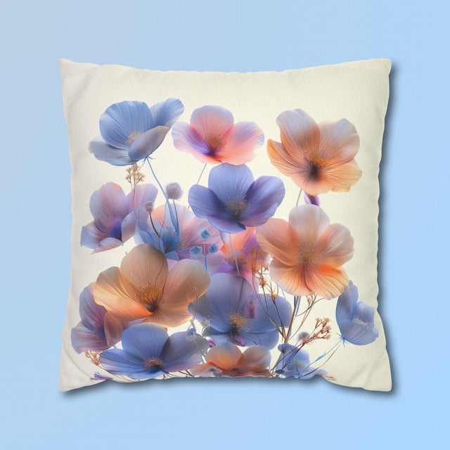 Watercolor Floral Throw Pillow Cover, Translucent Blossoms Decor