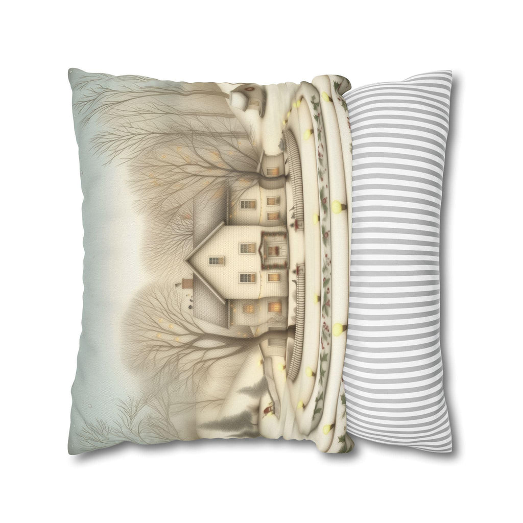 Country Farmhouse Christmas Pillow Cover: Vintage Style Winter Holiday Home Scene