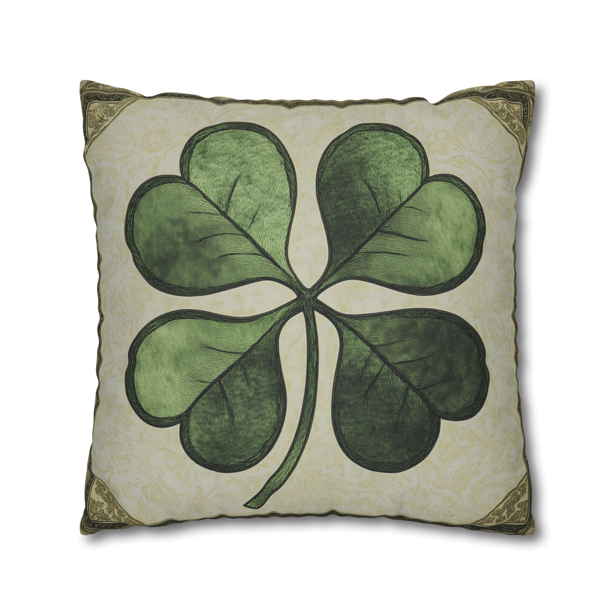 Vintage Style Four-Leaf Clover Pillowcase: St. Patrick's Day Victorian Shamrock Cushion Cover