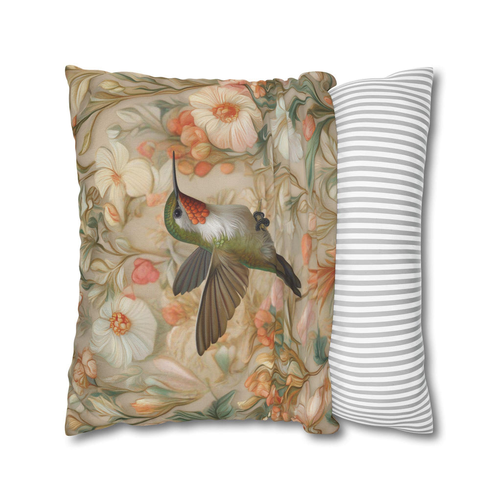 William Morris Hummingbird Pillow Cover: Peach Vintage Style Garden Cushion