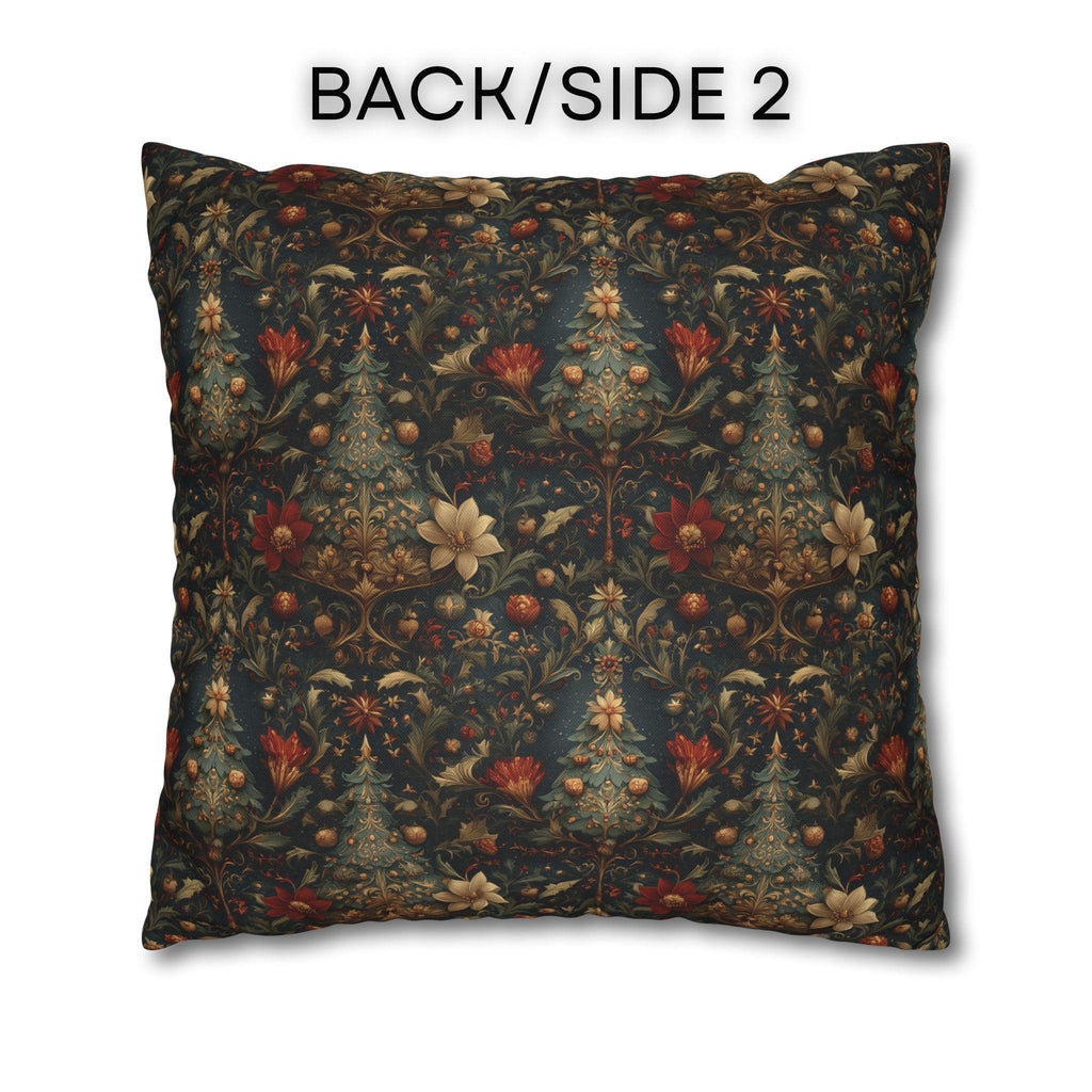 Intricate Christmas Trees and Florals Pillow Cover: William Morris Style Holiday Botanical Design