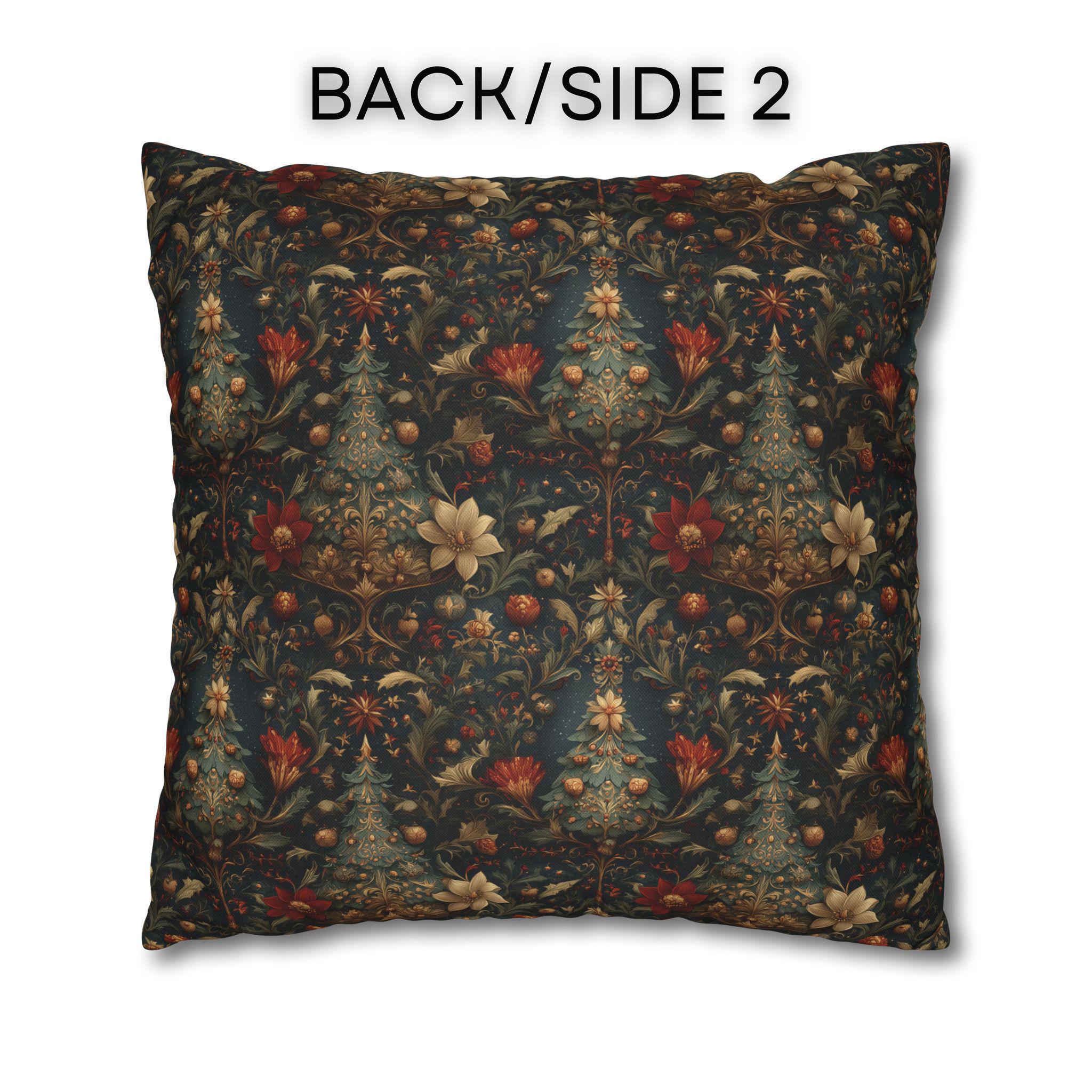 Intricate Christmas Trees and Florals Pillow Cover: William Morris Style Holiday Botanical Design