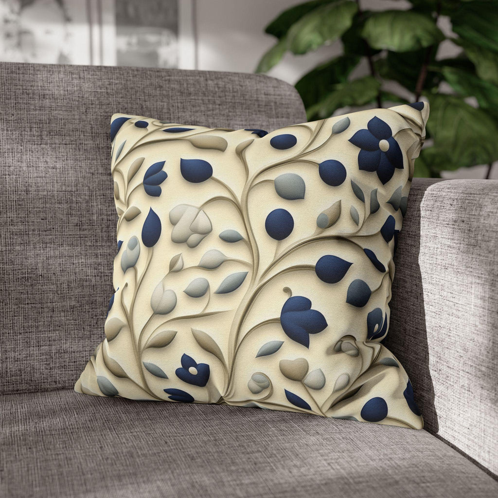 William Morris Inspired Floral Pillow Cover: Navy, Taupe, Cream