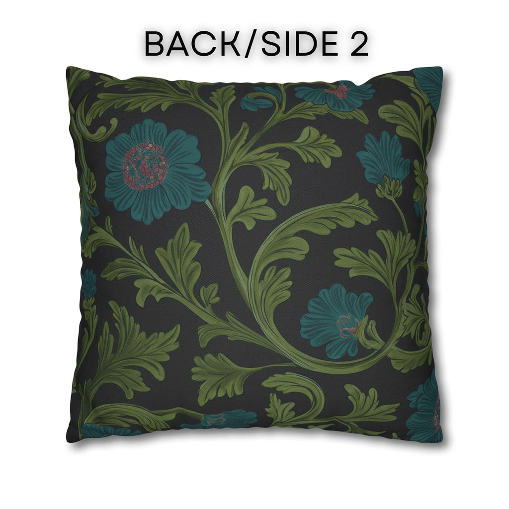 William Morris Pillow Cover: Lodden  Inspired  Charcoal with Olive & Teal Botanicals