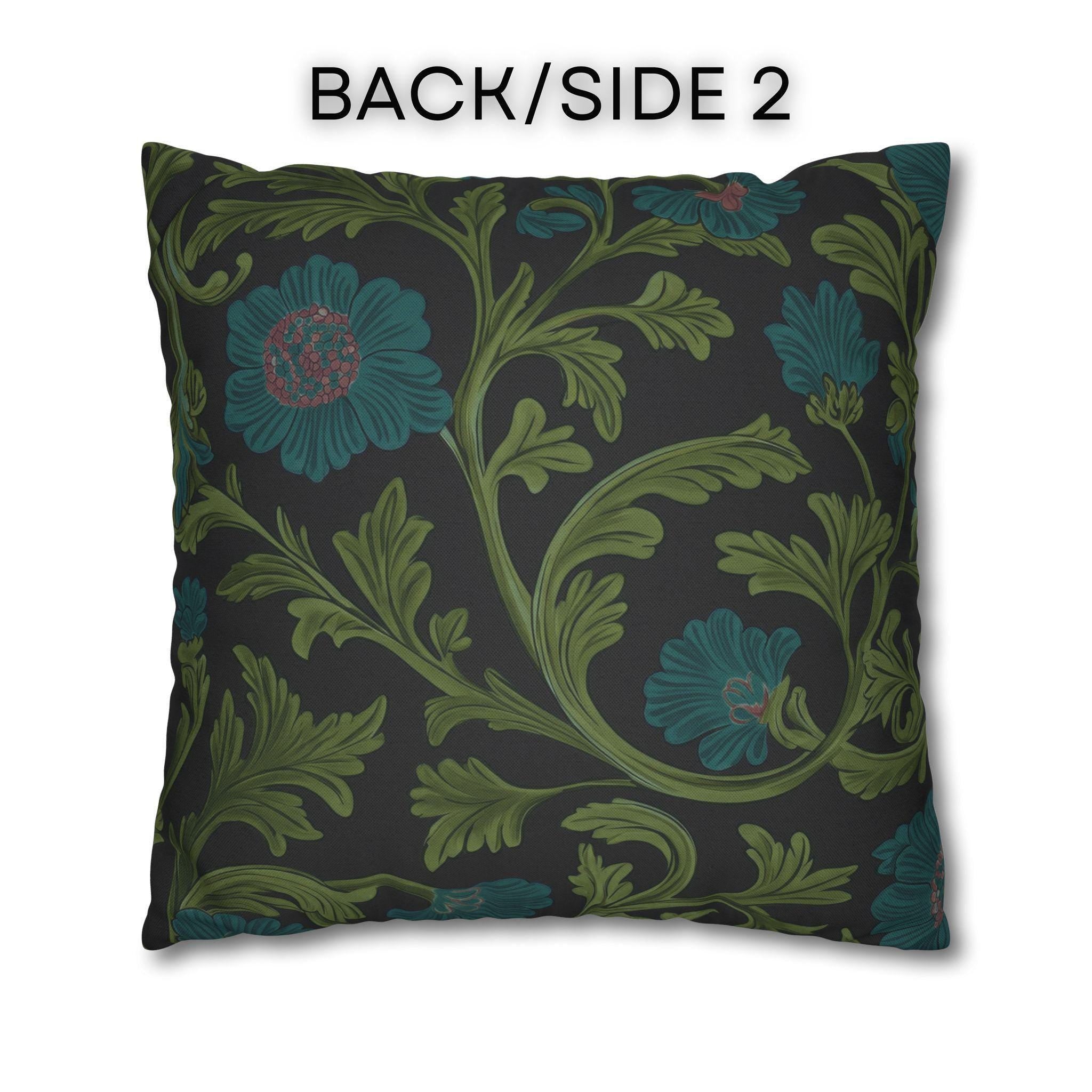 William Morris Pillow Cover: Lodden  Inspired  Charcoal with Olive & Teal Botanicals