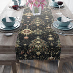 Christmas Tree Table Runner: Luxe Gold Red & Green on Deep Charcoal Holiday Table Decor