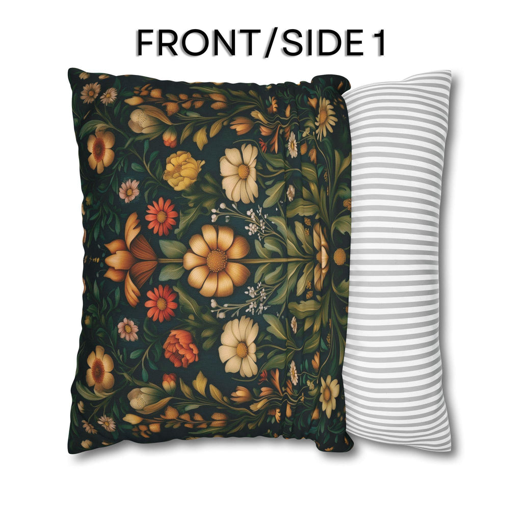 William Morris Throw Pillow Cover - Muted Coral and Leafy Green Florals