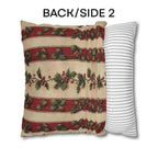 Striped Holly Christmas Pillow Cover: Red, Green, Cream Holiday Botanical Winter Decor