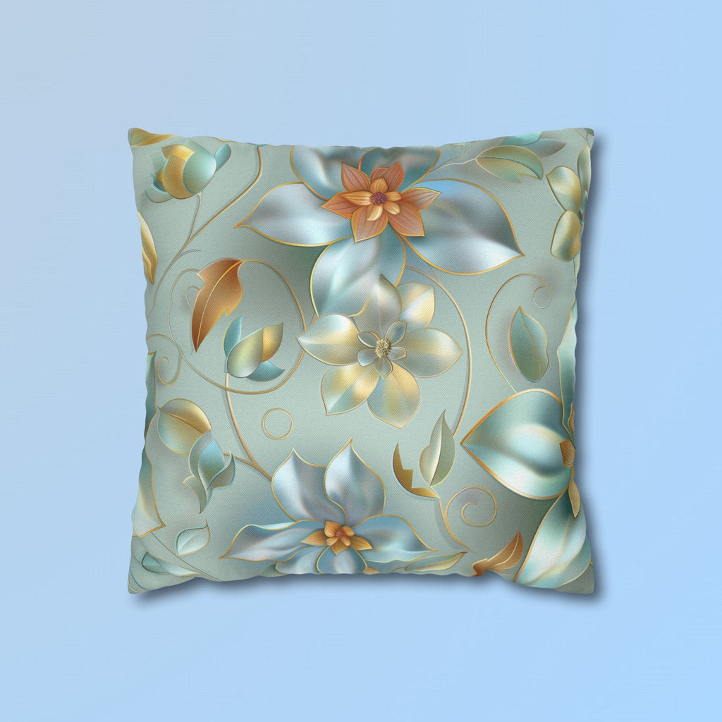 Floral Pillow Cover: Muted Teal Blue, Gold Magnolia Design