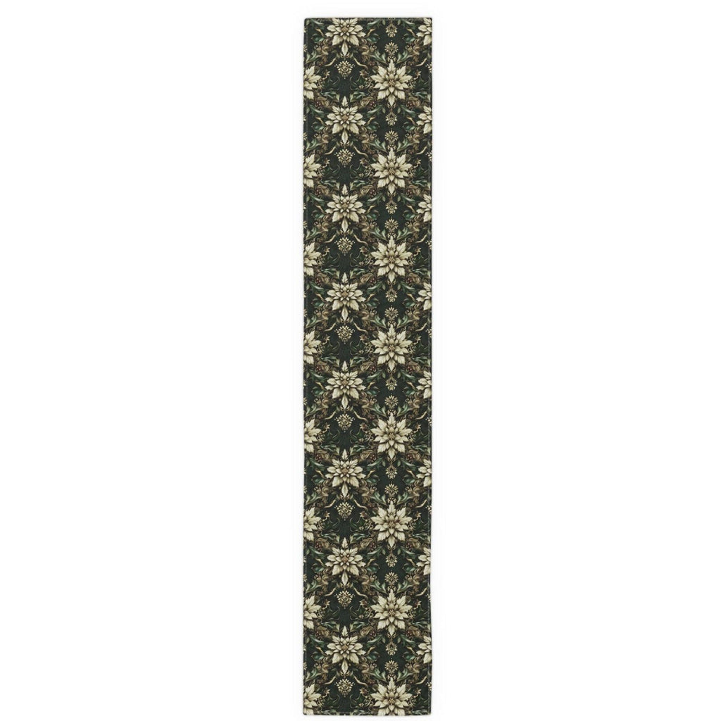 Holiday Poinsettia Table Runner,  Christmas Dining Decor in Red, Green, Gold & Creamy Beige