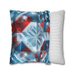 Winter Snowflake Pillow Cover, Geometric Holiday Throw Cushion, Red White Blue