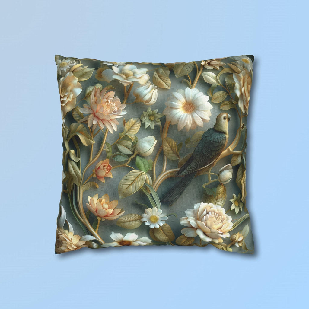 William Morris Pillow Cover | Green Conure, Floral Bird Art