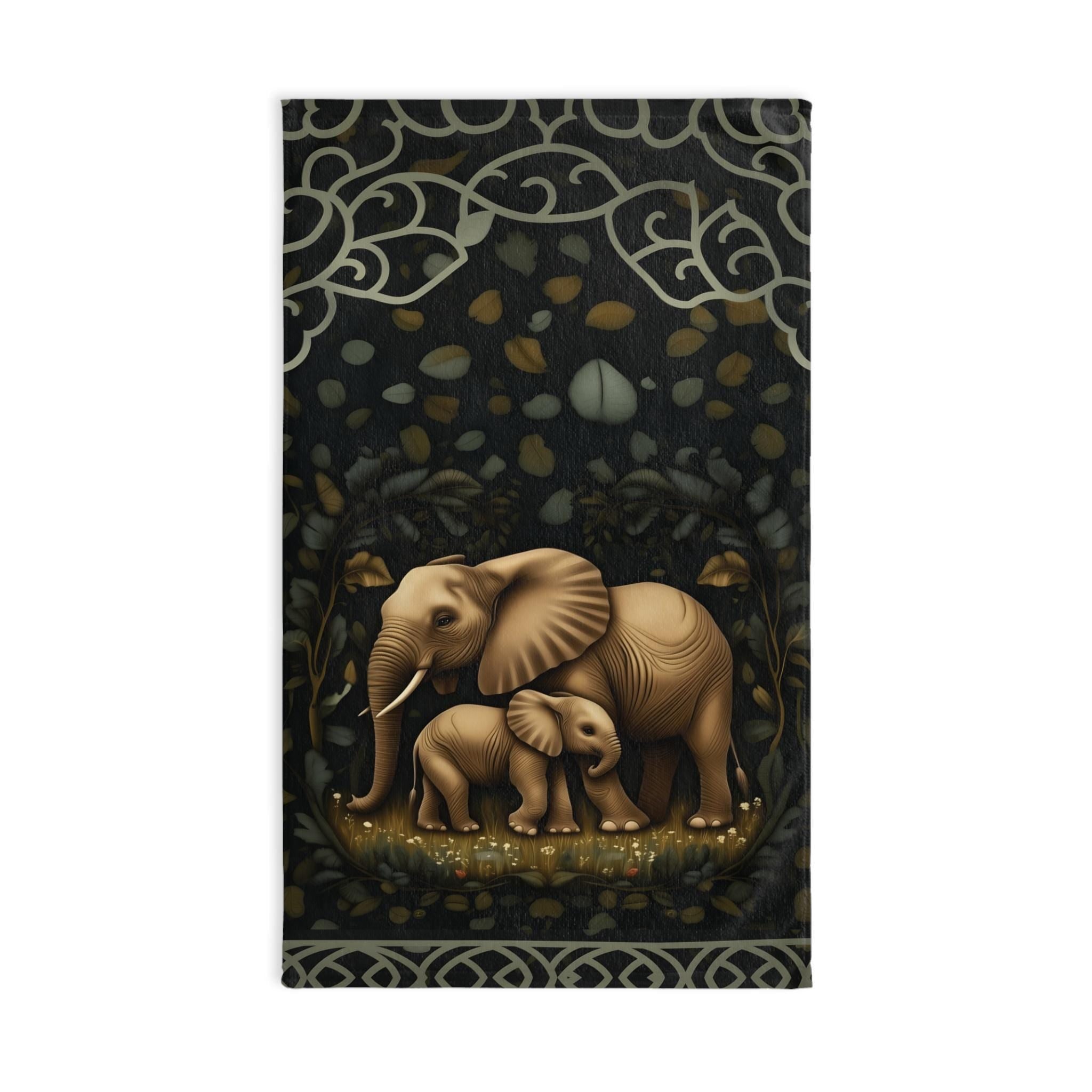 Elephant Hand Towel: Botanical Jungle Design - Soft Earth Tones
