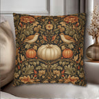 Pumpkin Thief Pillow Cover: William Morris Inspired Autumn Botanical Birds