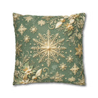 Snowflake Minty Green Square Pillowcase, Elegant Gold and Green Throw Pillow Cover