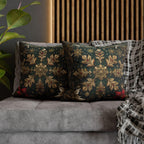 Gold Snowflake Poinsettia Pillow Cover, Emerald Green Holiday Decor