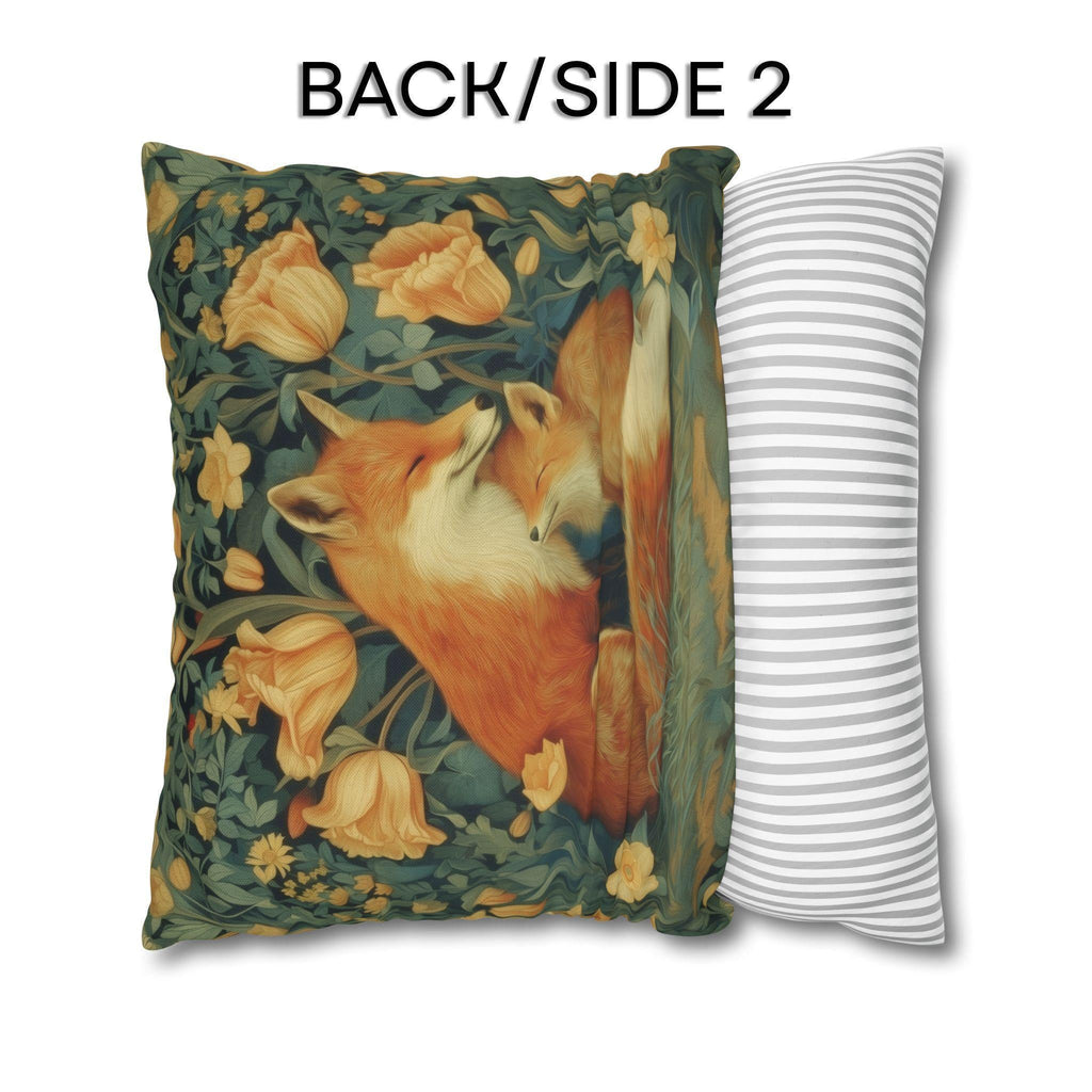 Mother's Bond Fox Pillow Cover: William Morris Inspired Woodland Botanical