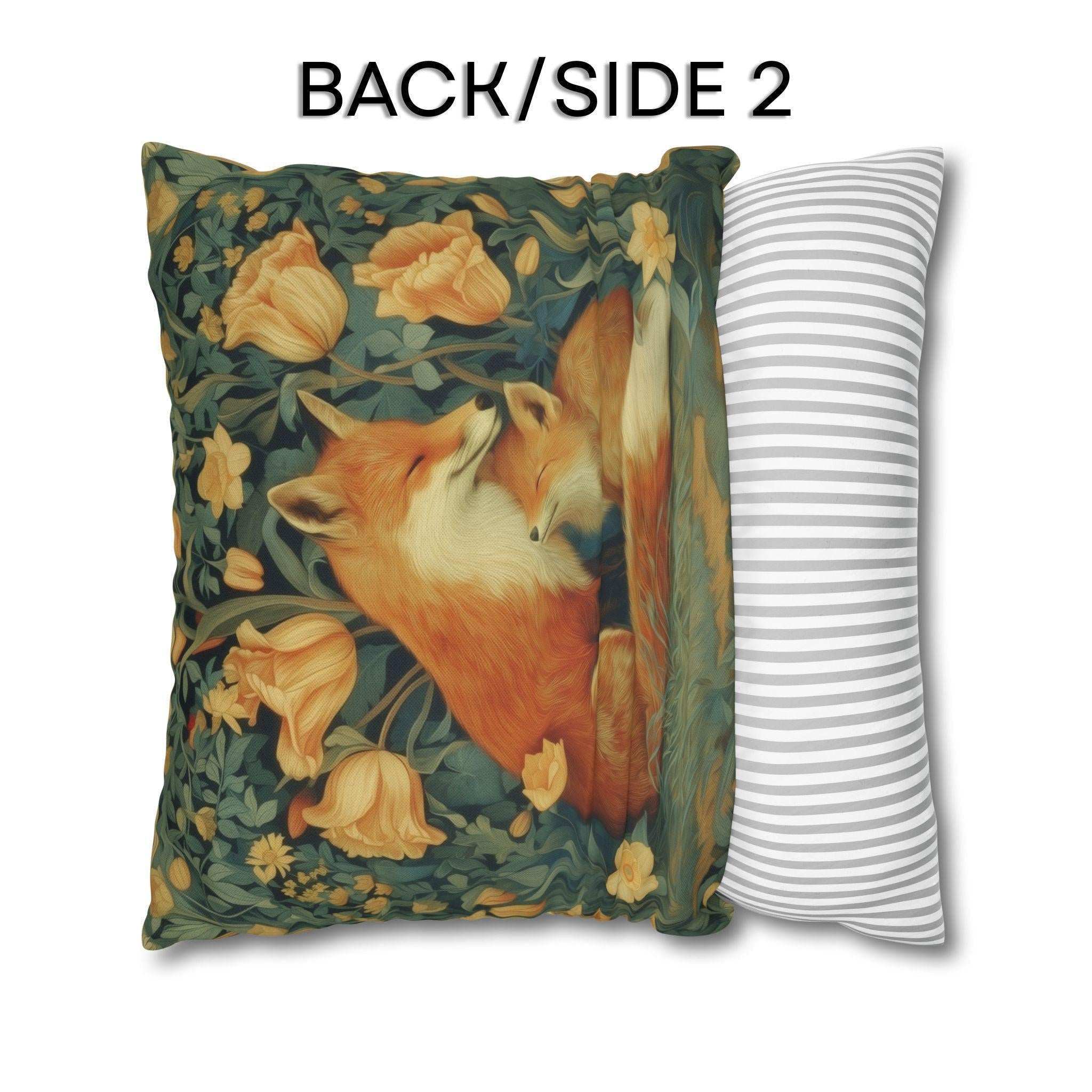 Mother's Bond Fox Pillow Cover: William Morris Inspired Woodland Botanical
