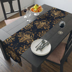 Navy and Gold Damask Table Runner: Elegant Medallion Print Dining Decor
