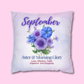 September Birth Flower Pillow Cover: Aster & Morning Glory Design - Elegant Floral Home Decor Gift