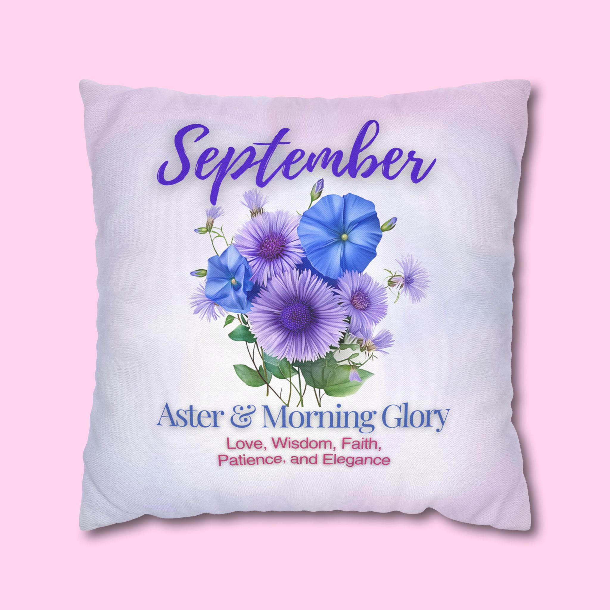 September Birth Flower Pillow Cover: Aster & Morning Glory Design - Elegant Floral Home Decor Gift