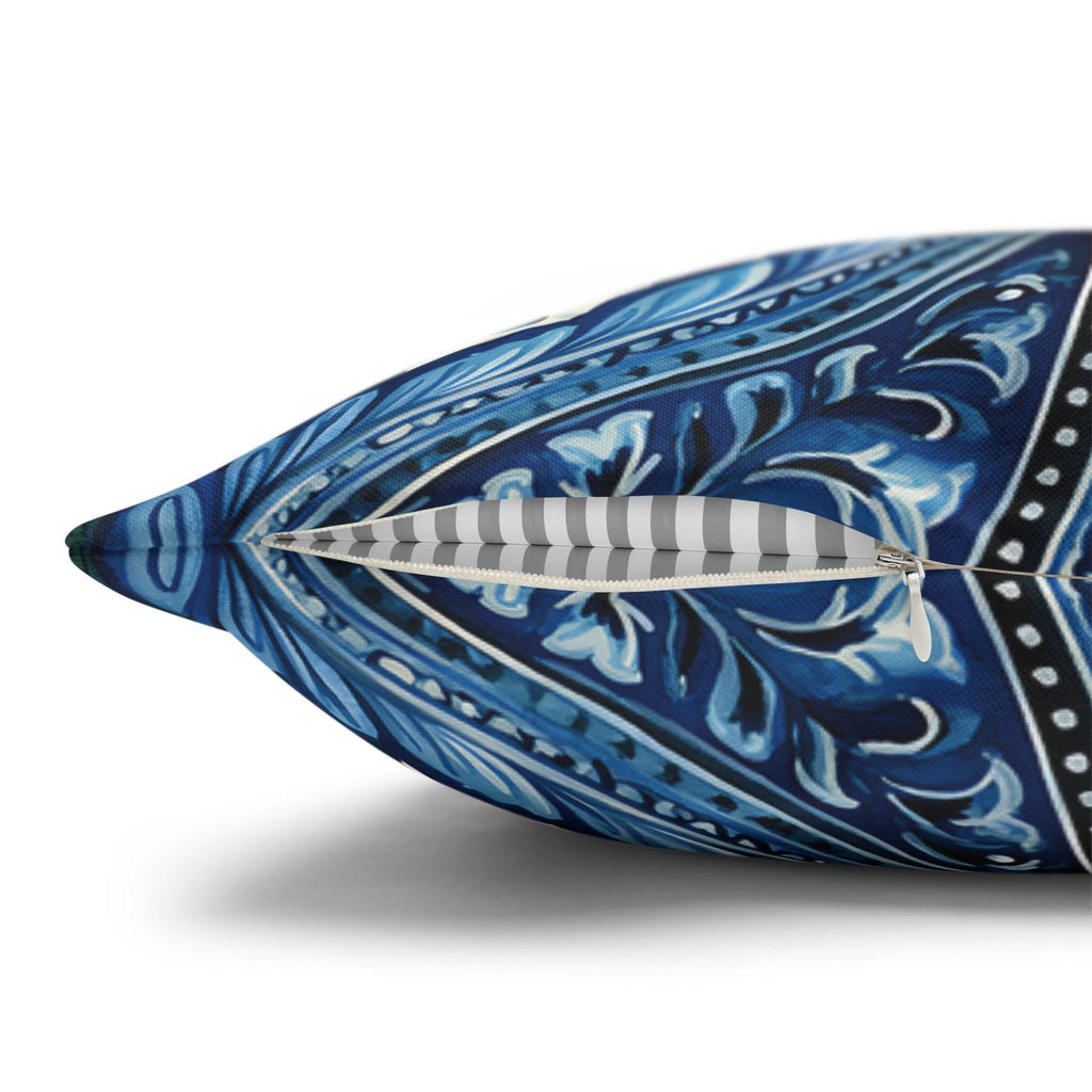 Blue and White Botanical Pillow Cover: Stylized Floral Vine Design
