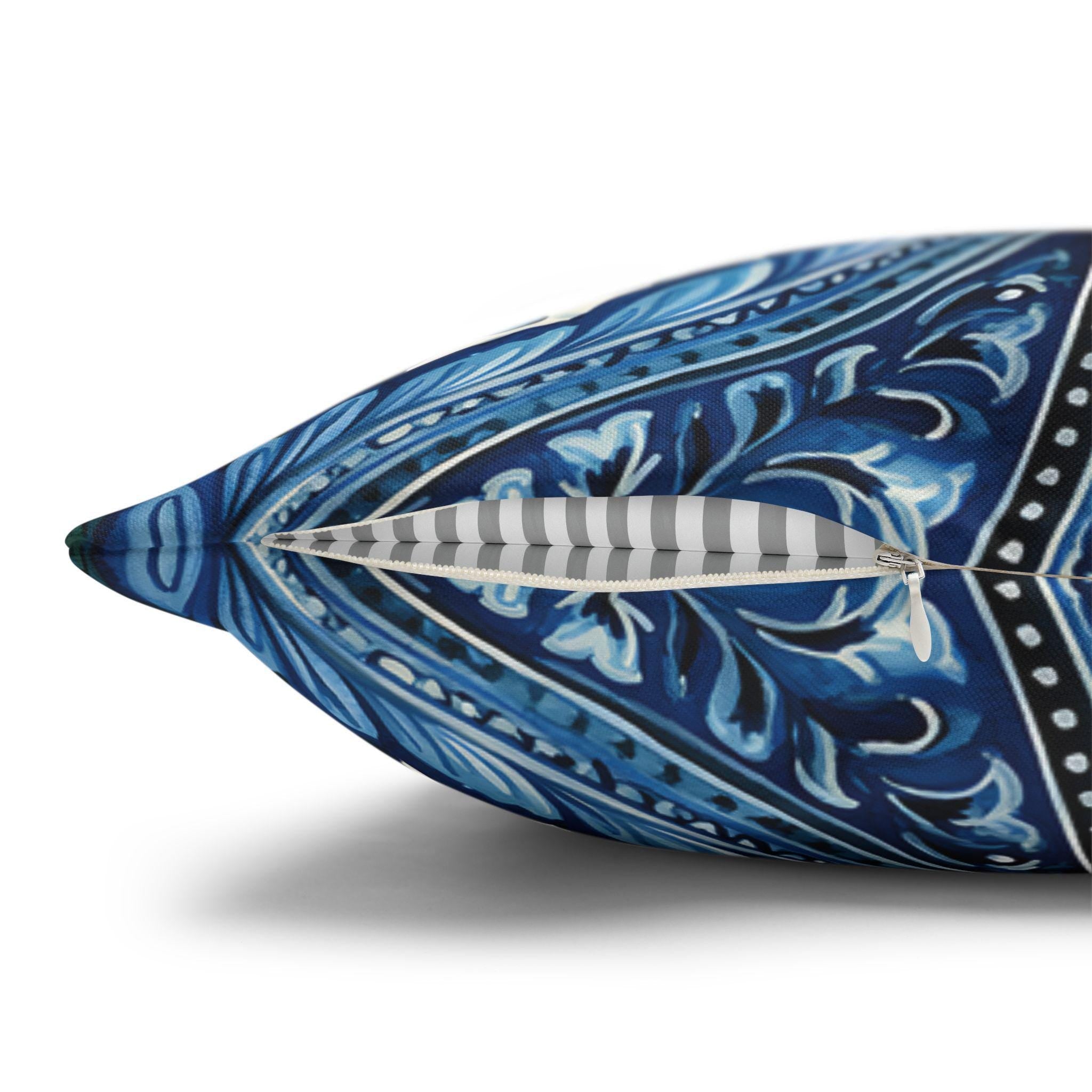 Blue and White Botanical Pillow Cover: Stylized Floral Vine Design