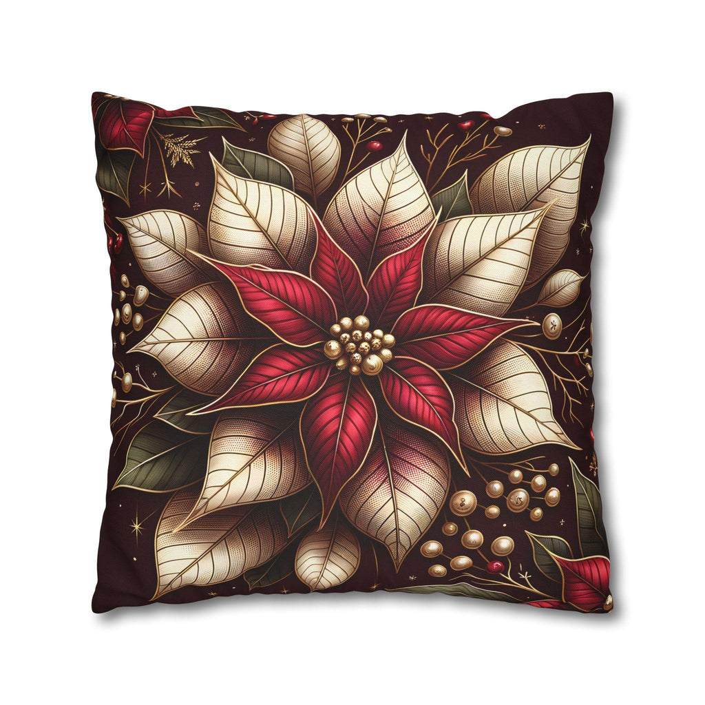 Luxurious Burgundy Poinsettia & Mistletoe Christmas Pillow Cover: Elegant Holiday Decor for Sofa
