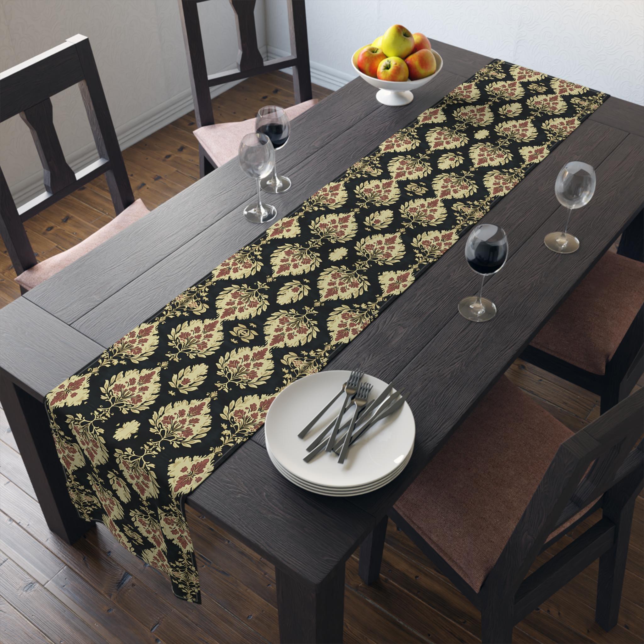 Elegant Ikat Christmas Table Runner: Red Green Gold