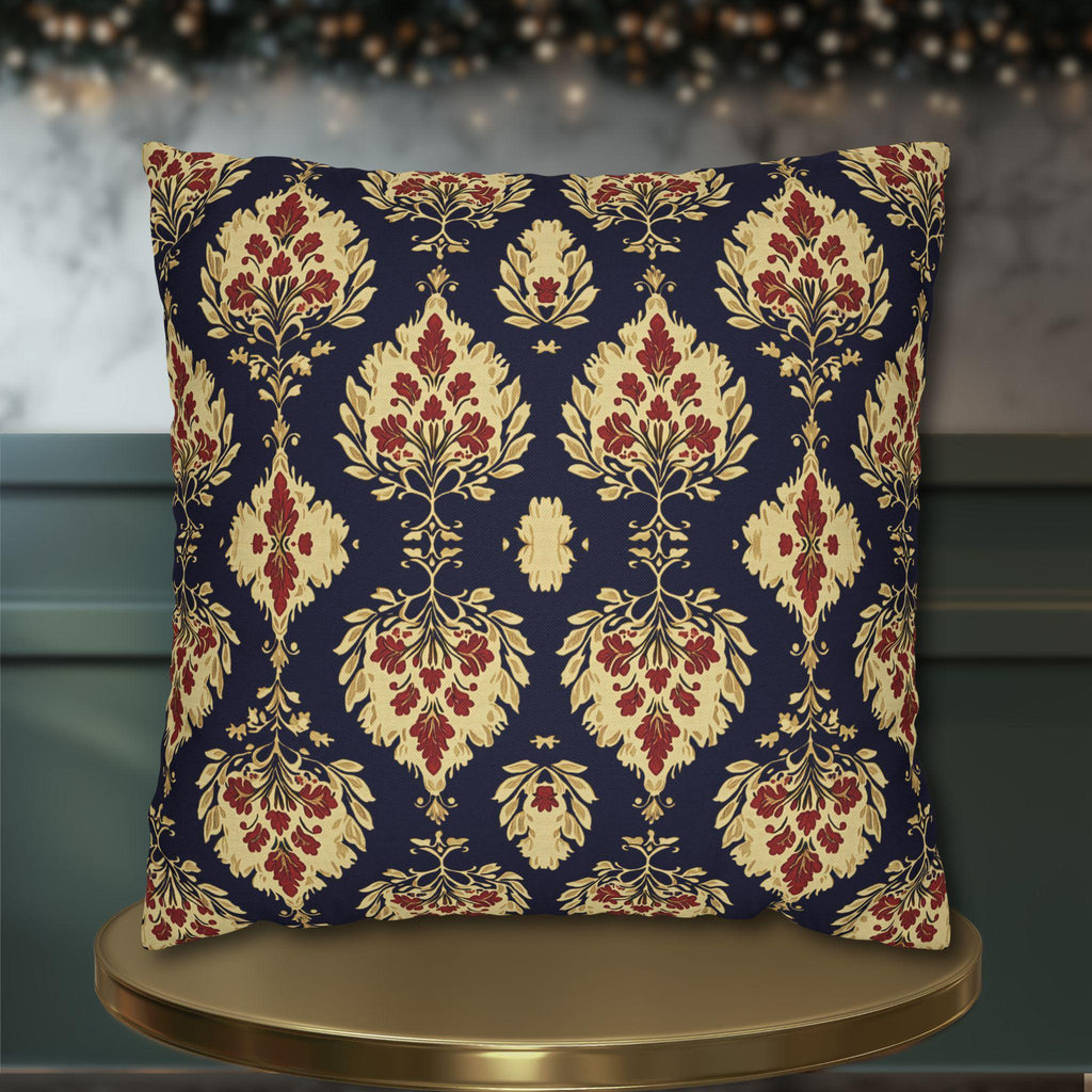 Elegant Ikat Pillow Cover: Navy Gold & Red Holiday and Year Round Decor