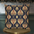 Elegant Ikat Pillow Cover: Navy Gold & Red Holiday and Year Round Decor