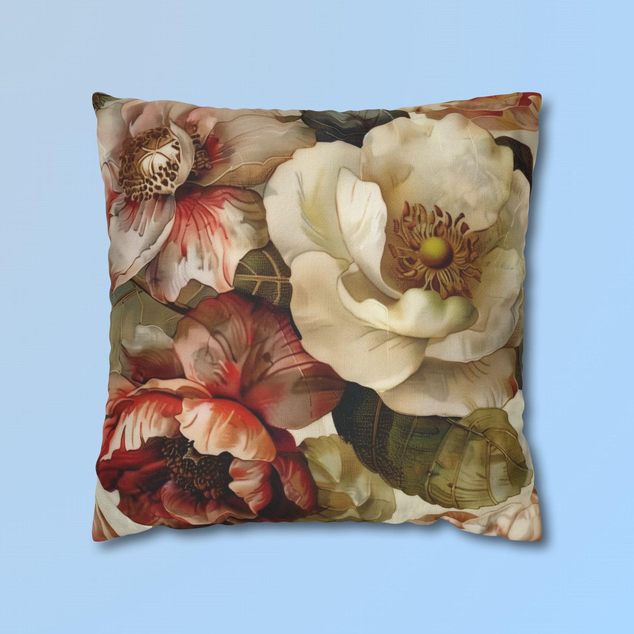 Classic Floral Accent Pillow Cover Rich Warm Tones Nature-Inspired Home Decor