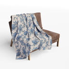 Blue Floral Chinoiserie Fleece Throw Blanket: Elegant Home Decor