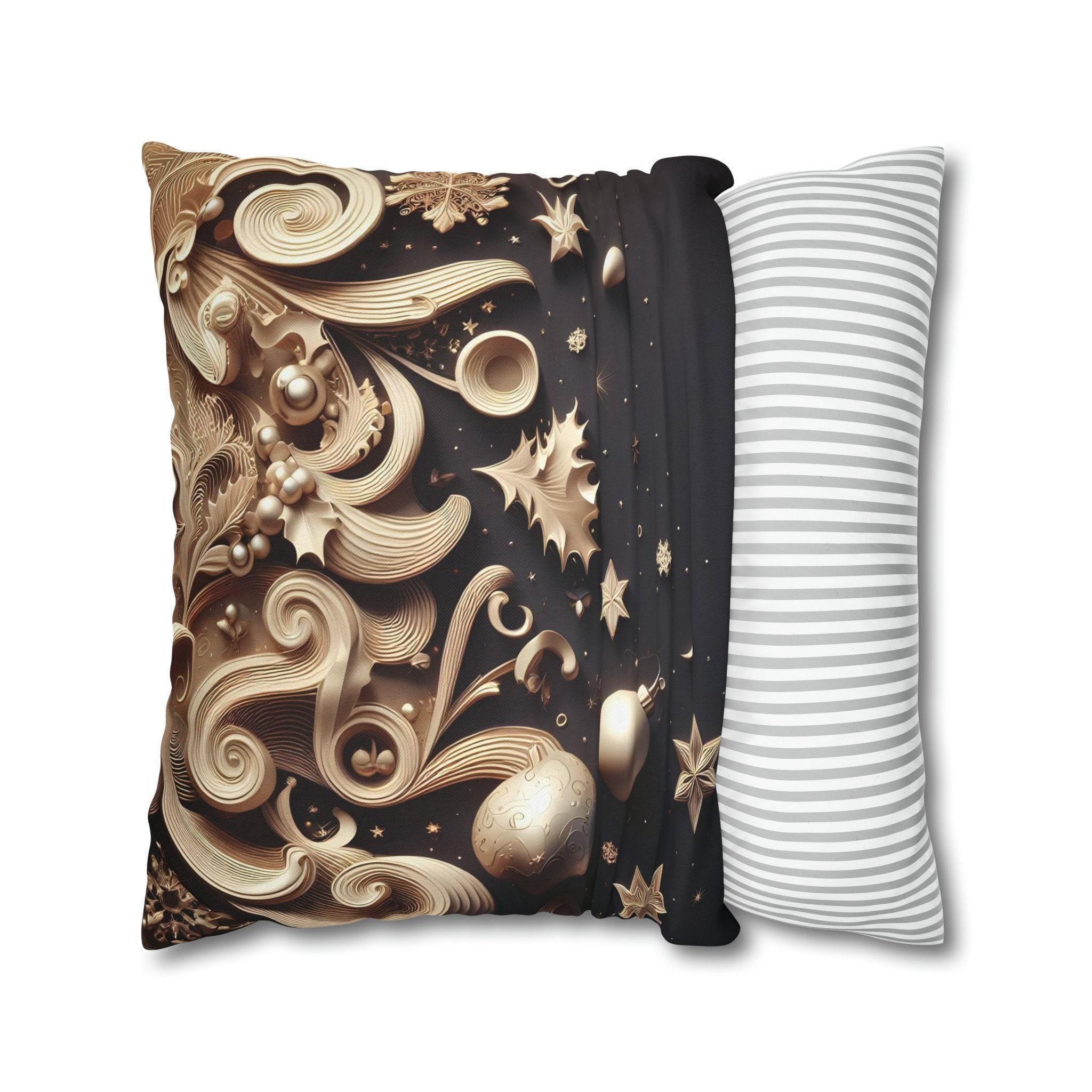 Christmas Pillow Cover: Beige Holiday Motifs, Starry Sky