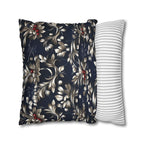 Navy Blue Holly Pillow Cover, Silver Leaf, Red Berry Christmas Decor