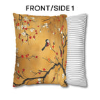 Chinoiserie Pillow Cover: Gold, Red Blossoms & Birds - Asian Decor