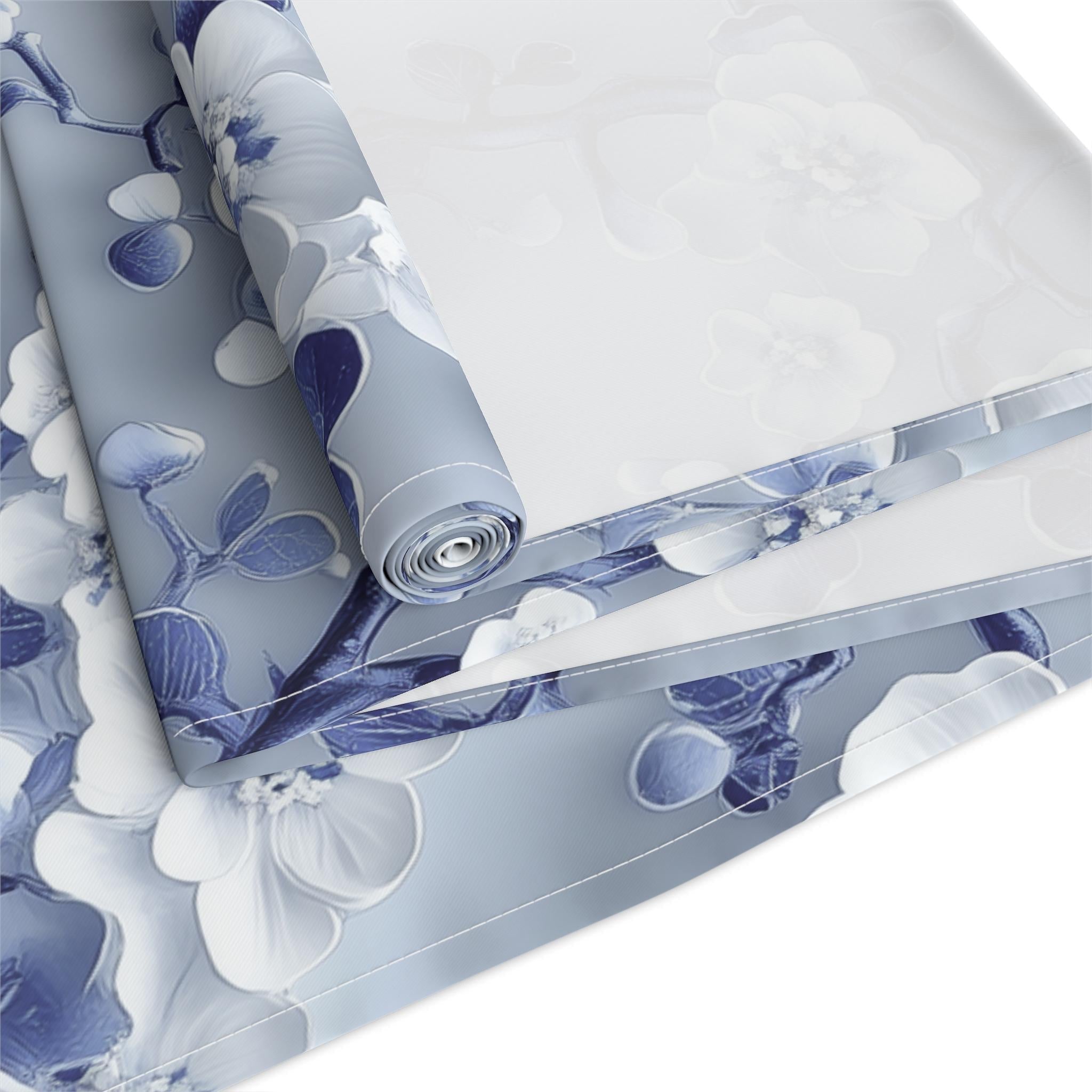 Chinoiserie Table Runner | Blue & White Cherry Blossoms | Elegant Floral Design