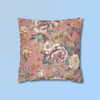 Rococo-Inspired Floral Pillow Cover: Dusty Pink Elegance with Mauve, Cream, Peach & Green Blooms