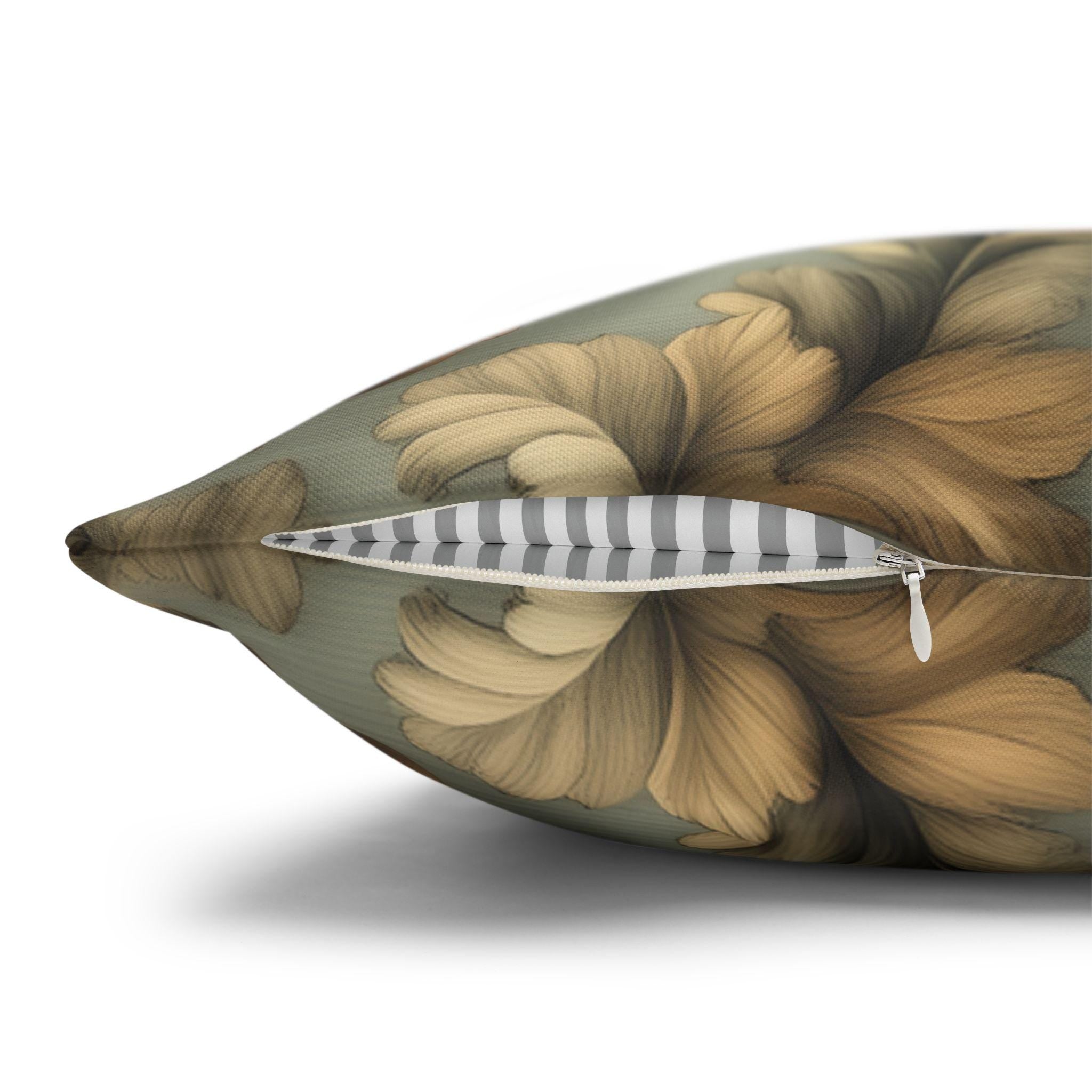 William Morris Inspired Autumn Garden Pillow Cover: Seafoam, Taupe, Merlot Floral Elegance