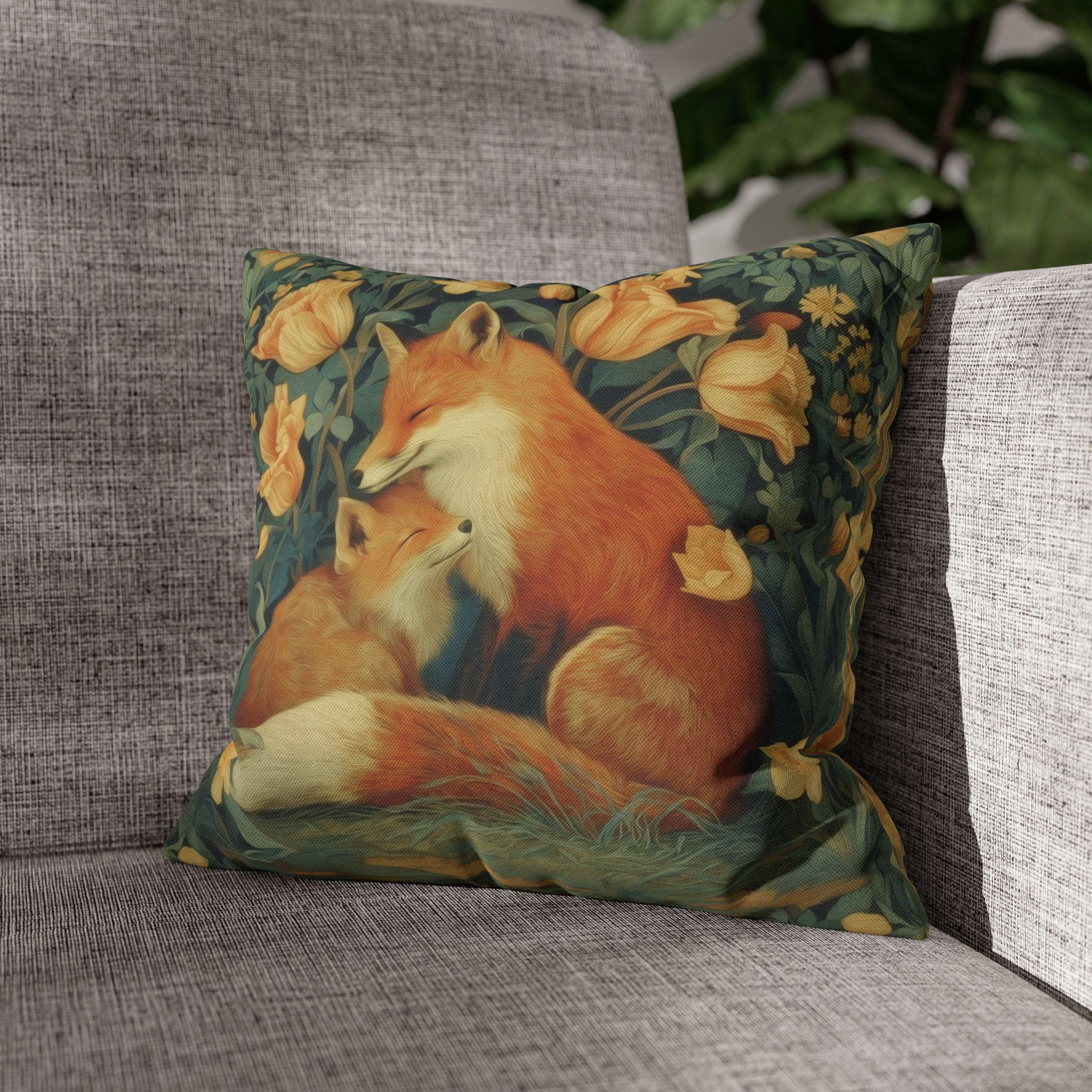 Mother's Bond Fox Pillow Cover: William Morris Inspired Woodland Botanical