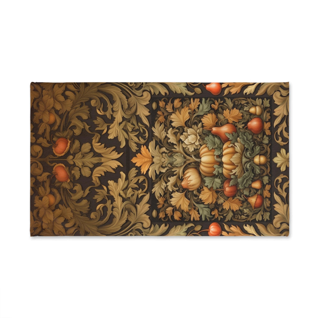 William Morris Inspired Autumn Harvest Tea Towel: Charcoal Amber Olive