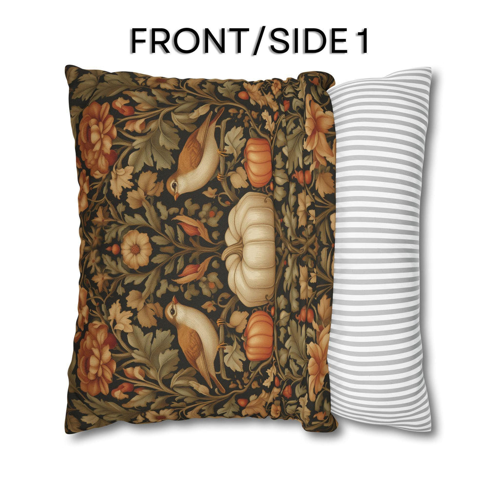 Pumpkin Thief Pillow Cover: William Morris Inspired Autumn Botanical Birds