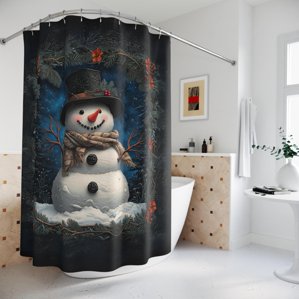 William Morris Inspired Snowman Shower Curtain: Christmas Winter Bath Decor