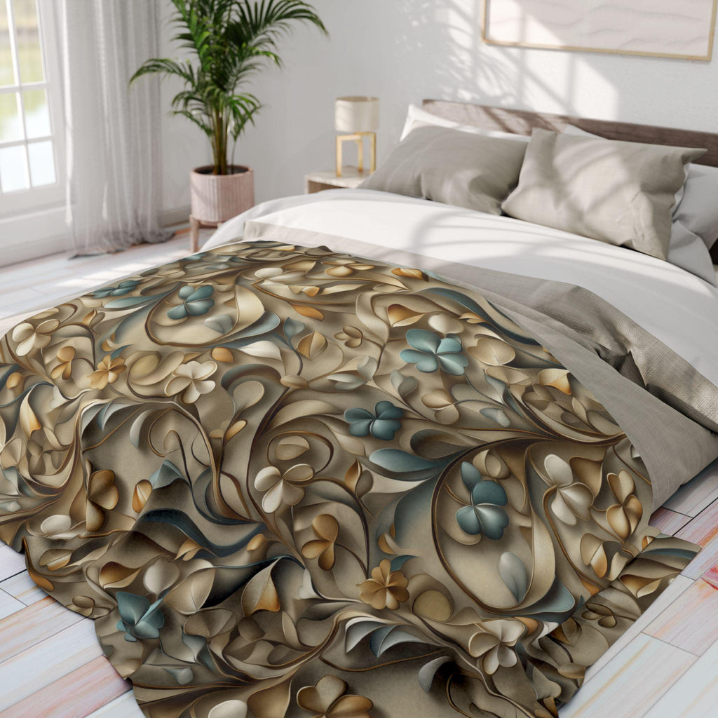Elegant St. Patrick's Day Shamrock Throw: William Morris Inspired Irish Fleece Blanket for Home Decor