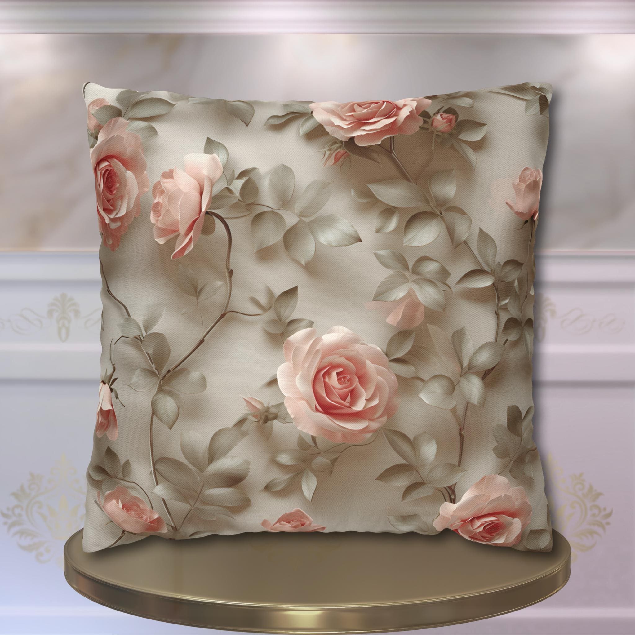 Pink Rose Throw Pillow Cover - Botanical Blush Design