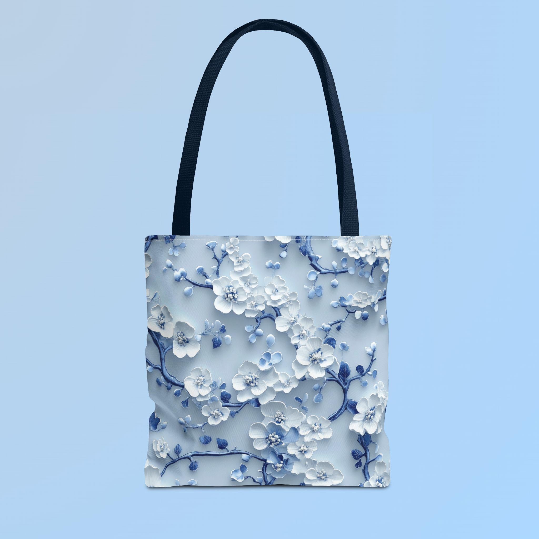 Chinoiserie Tote Bag | Blue & White Cherry Blossoms | Elegant Floral Design | Every Day Accessory