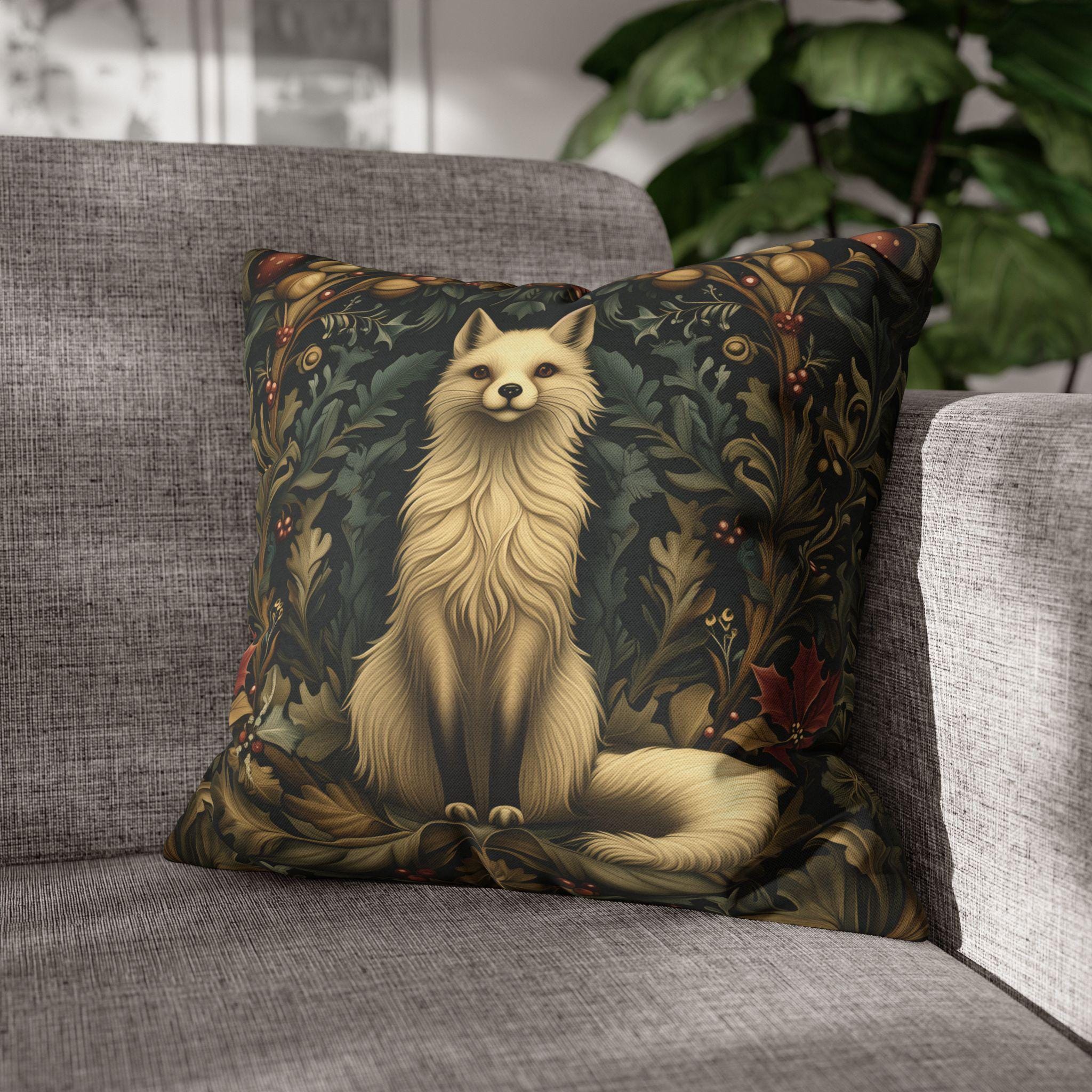 Arctic Fox Winter Pillow: William Morris Inspired Luxe Holiday Cover
