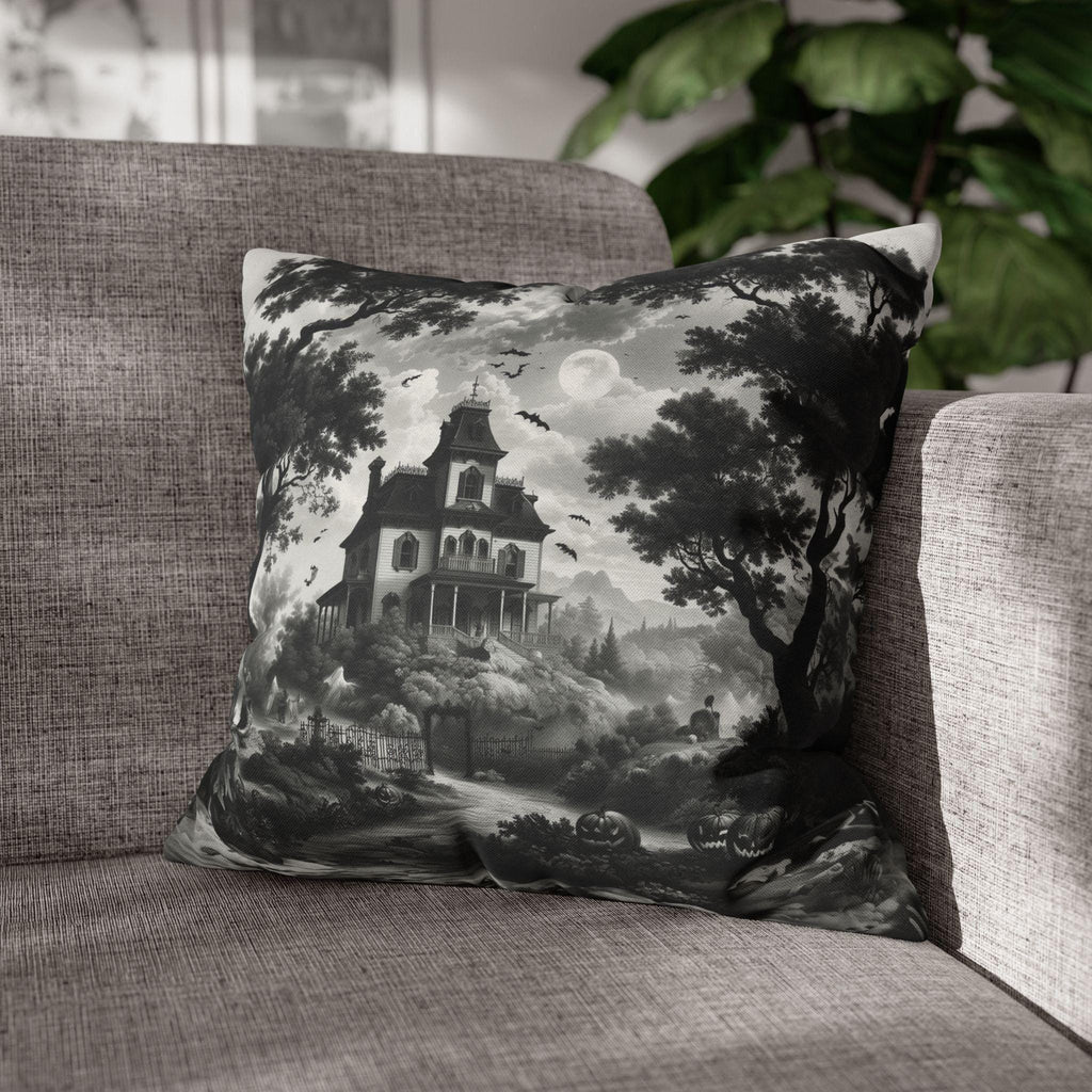 Halloween Toile Pillow Cover: Black and Cream Quietly Spooky Decor